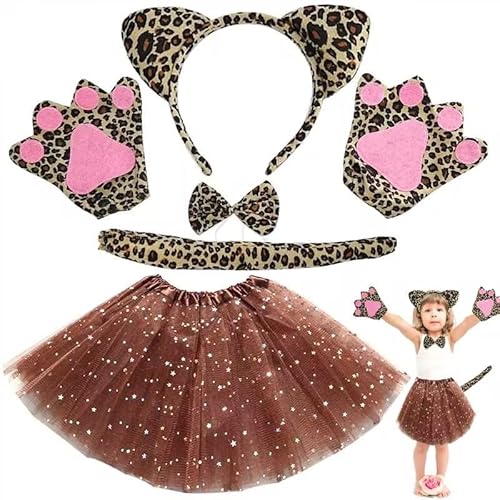 TOPJOWGA Kostüm Katze Mädchen, Kostüm Katze Kinder, Katzen-Cosplay-Set für Mädchen, Katzen Kostüm mit Tutu Rock Fliege Katzenohren Haarreif Stirnband, Karneval Verkleidung Party von TOPJOWGA