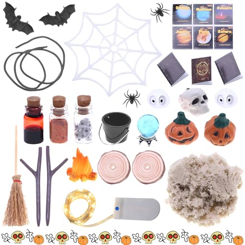 TOPJOWGA Miniatur Halloween Puppenhaus, 28PCS Halloween Puppenhaus Zubehör, Miniatur Puppenhaus Set, Halloween Puppenhaus Dekoration Miniatur Spinne Fledermäuse Kürbis Mini-Halloween Party Dekoration von TOPJOWGA