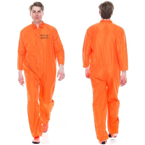 TOPJOWGA Orangenes Häftling Kostüm, Oranger Gefängnisoverall, Gefangener Kostüm, Insasse Gefängniskostüm, Sträfling Orange Overall, Insasse Kostüm Cosplay Karneval (175-185cm) von TOPJOWGA