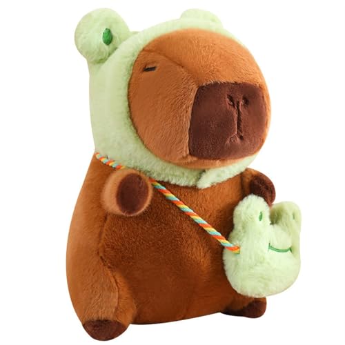 TOPLITHE Capybara Kuscheltiere, Kawaii Capybara Plüschtier Weiches Plüschtier Mit Abnehmbarem Hut Kuschelgeschenk for Kinder Jungen und Mädchen(Frog,33CM/12IN) von TOPLITHE