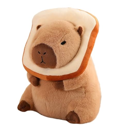 TOPLITHE Niedliches Capybara Kuscheltierr, Simuliertes Tier Plüschkissen Kawaii Capybara Plüschtier Mit Tragbarem Toast Kopfschmuck Geschenke for Kinde Mädchen Jungen(Bread,30cm/11.8IN) von TOPLITHE