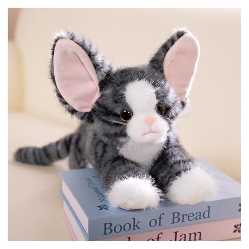 TOPLITHE Simulation Devon Rex Katze Plüsch, Süße Katze Kuscheltiere Weiches Plüschtier for Kinder Erwachsene Geburtstag Weihnachten(Gray) von TOPLITHE