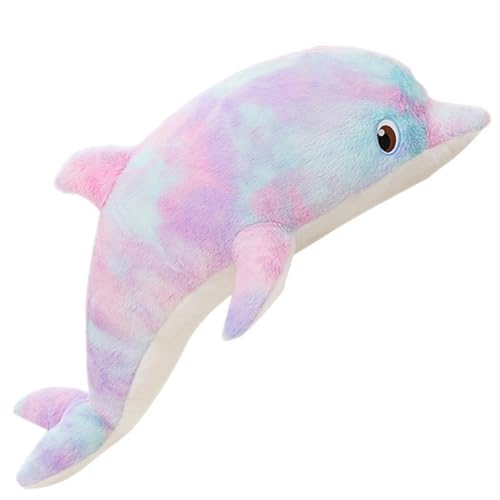 TOPLITHE Süßer Regenbogen Delfin Plüsch, Bunter Delfin Ausgestopfte Meerestiere Pelziges Plüschkissen Geschenke for Kinder Erwachsene for Geburtstag(Purple,100CM/39IN) von TOPLITHE