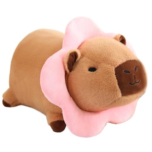 TOPLITHE Süßes Capybara Plüschtier Mit Tragbarer Kopfbedeckung Capybara Kuscheltier Stofftier Plush Spielzeug Geschenk for Kinder(Pink Flower) von TOPLITHE