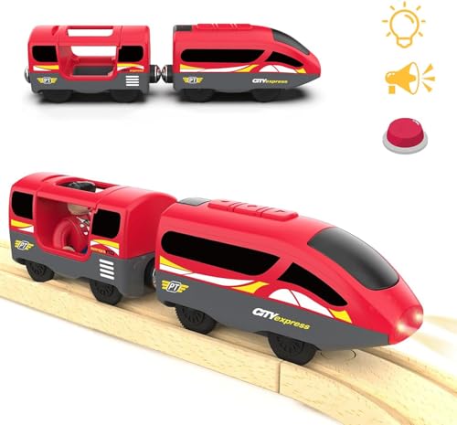 TOPLIVING Eisenbahn elektrische lok Holzeisenbahn Zug, Batteriebetriebener Lokomotivzug, Leistungsstarker Motorzug kompatibel mit Brio, Thomas, Spielzeug für Kleinkinder von 3-5 Jahren und älter von TOPLIVING