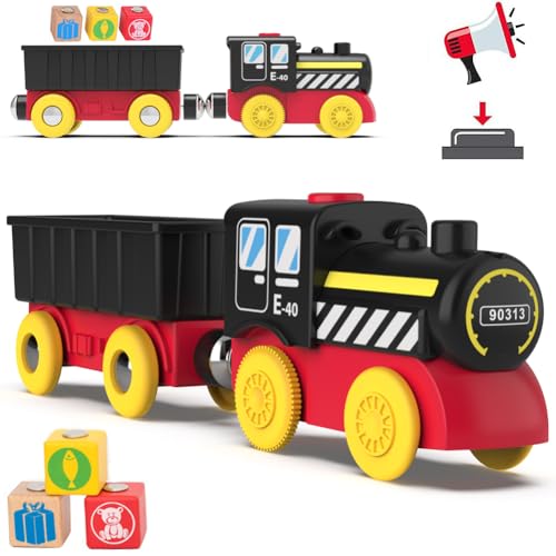 TOPLIVING Magnetische Holzeisenbahn Set Batteriebetriebener Güterzug für Eisenbahnschienen Spielzeug für Kleinkinder 3 4 5 Jahre alt Jungen Mädchen (ohne Batterie) von TOPLIVING