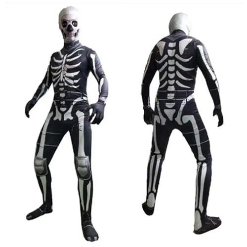 Halloween-Skelett-Kostüm für Kinder und Erwachsene, Zombie-Kostüm, Anzug, gruseliges Mumien-Todes-Kostüm, Outfit, Skelett-Overall, Einteiler, abnehmbarer Totenkopf-Maske, Hut, Cosplay, Party, Kostüm, von TOPOQ