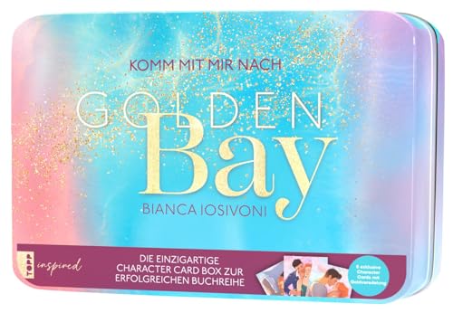 TOPP Golden Bay Character Card Box: Metalldose mit 8 exklusiven Character Cards mit Goldfolie, Leporello, Buch Journal und Transfer-Stickerbogen, White von TOPP