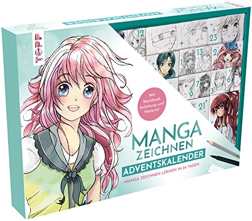 Manga zeichnen Adventskalender - Manga zeichnen lernen in 24 Tagen, Mit Anleitungsbuch, Workbook und Zeichenmaterial Box (38,5 x 26,5 x 5 cm) mit 24 kleinen Boxen von TOPP