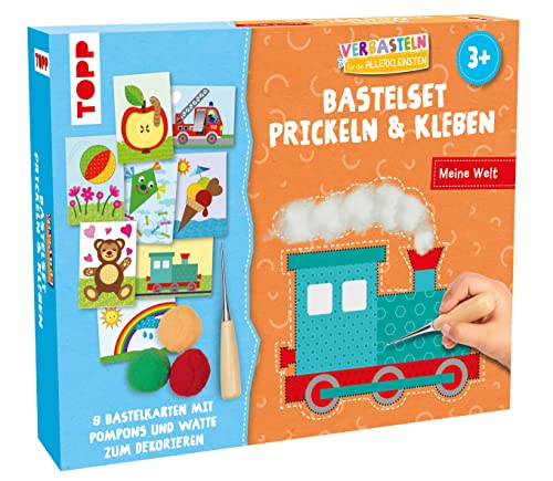 TOPP Verbasteln für die Allerkleinsten: Bastelset Prickeln & Kleben. Meine Welt: Anleitung und Material für 8 Bastelkarten inkl. Prickelnadel und Unterlage von TOPP