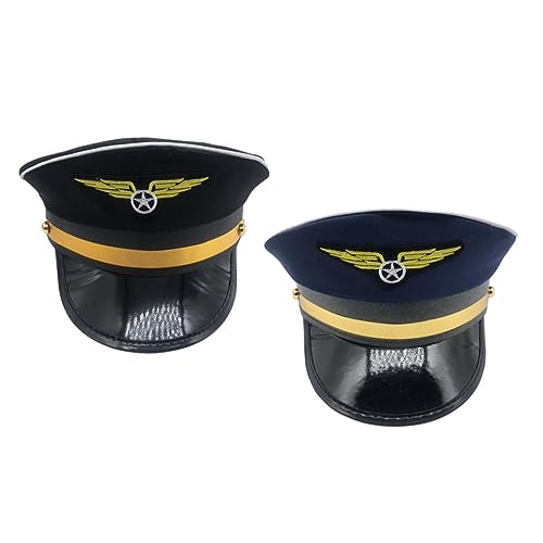 TOPPERFUN 2st Pilotenmütze Für Herren Pilotenkostüm Hut Polizistenkostüm Für Damen Pilotenhut Verkleiden Damen Hüte Piloten-halloween-kostüm Einheitliche Mütze Mann Polyester Ingenieur von TOPPERFUN