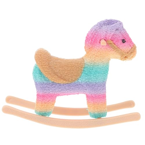 TOPPERFUN Rainbow Rocking Horse Stuhl 1:12 Dollhouse Mini Rocking Horse Niedliches Hölzernen Pferdspielzeug Möbeldekoration Model Cartoon Möbelmodell Für Kleine Und Miniaturlayout von TOPPERFUN