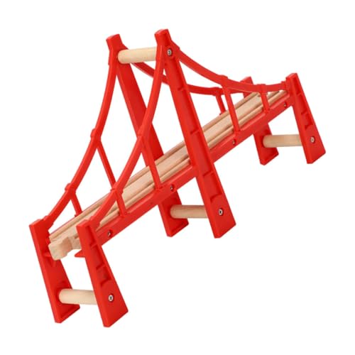 TOPPERFUN Spur Guide Rail Engine laufstall Spielzeug rennbahn Spielzeugbahn Toy Eisenbahnschienen Spielzeug Kinder trainieren Spielzeug Gleise Eisenbahnbrücke erhöhte Holzbrücke hölzern rot von TOPPERFUN