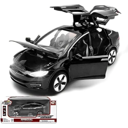 TOPRON Modellauto Tesla Model X 1:32 Maßstab,Druckguss-Legierung Elektronisches Spielzeug mit Rückziehfunktion, mit Lichtern und Musik, Mini-Fahrzeugspielzeug als Geschenk für Kinder(Schwarz) von TOPRON