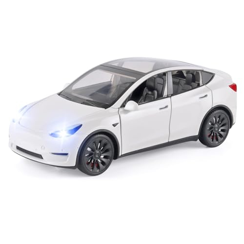 TOPRON Tesla Model Y 1:32 Maßstab Modellauto,Druckguss-Legierung Elektronisches Spielzeug mit Rückziehfunktion, mit Lichtern und Musik, Mini-Fahrzeugspielzeug als Geschenk für Kinder(Weiß) von TOPRON