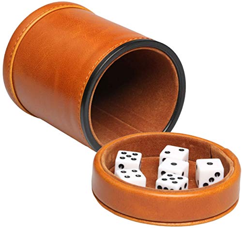 TOPTAN Kunstleder Würfelbecher mit Deckel Enthält 6 Würfel, Samt Interieur Ruhig beim Schütteln für Lügner Würfel Farkle Yahtzee Brettspiele, Braun von TOPTAN