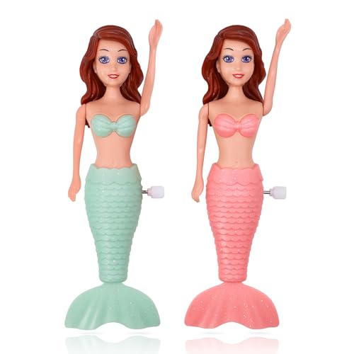 2 Pack Badespielzeug für Kleinkinder Kinder Mädchen - Meerjungfrau Prinzessin Wind-Up Schwanz Klappe schwimmende Wasser Badewanne Spielzeug, Schwimmbad Badezeit Spaß, Meerjungfrau Badespielzeug (A) von TOPWAYS