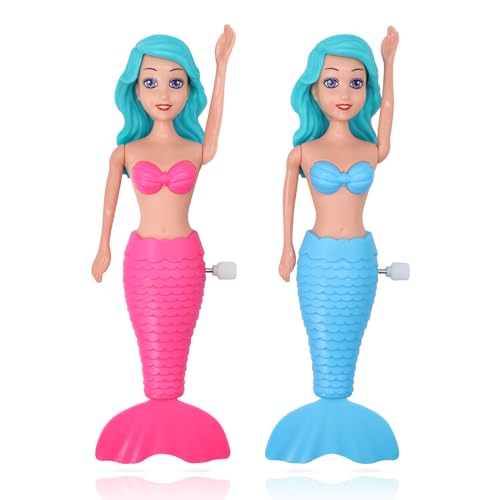 2 Pack Badespielzeug für Kleinkinder Kinder Mädchen - Meerjungfrau Prinzessin Wind-Up Schwanz Klappe schwimmende Wasser Badewanne Spielzeug, Schwimmbad Badezeit Spaß, Meerjungfrau Badespielzeug (B) von TOPWAYS