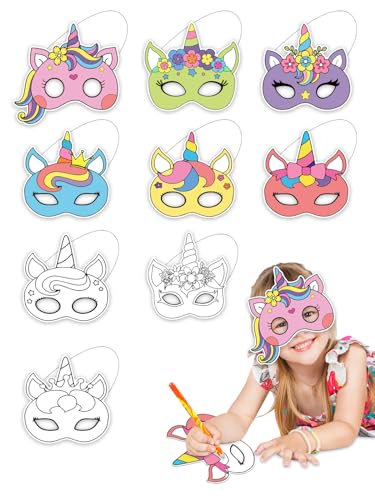 TOPWAYS 18 Stück Ausmalen Einhorn Masken zum, Einhorn masken zum bemalen, Geburtstag Deko Charakter Passen Cosplay Halloween Maskerade Kindergeburtstag Partyzubehör von TOPWAYS