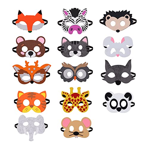 TOPWAYS Filz Tiere Masken für Kinder, Dschungel Zoo Bauernhaus Thema Geburtstag Party Halloween Anzieh Masken für Kinder 14PCS von TOPWAYS