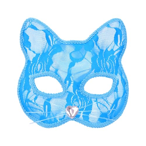 TOPWAYS Katzenmaske, Spitze Fuchs Katze Maske, Venezianische Party Maske, Männer und Frauen Maskerade Masken für Cosplay Karneval Halloween Tanzparty Festival Performance Masken (Blau (Katze)) von TOPWAYS