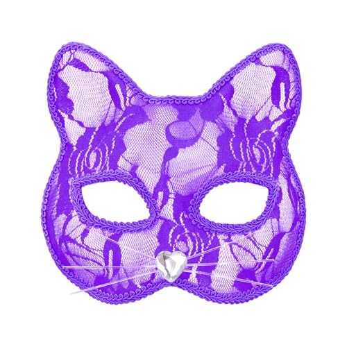 TOPWAYS Katzenmaske, Spitze Fuchs Katze Maske, Venezianische Party Maske, Männer und Frauen Maskerade Masken für Cosplay Karneval Halloween Tanzparty Festival Performance Masken (Lila (Katze)) von TOPWAYS