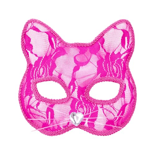 TOPWAYS Katzenmaske, Spitze Fuchs Katze Maske, Venezianische Party Maske, Männer und Frauen Maskerade Masken für Cosplay Karneval Halloween Tanzparty Festival Performance Masken (Rose (Katze)) von TOPWAYS