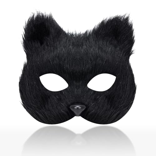 TOPWAYS Katzenmaske, Spitze Fuchs Katze Maske, Venezianische Party Maske, Männer und Frauen Maskerade Masken für Cosplay Karneval Halloween Tanzparty Festival Performance Masken (Schwarz (Fuchs)) von TOPWAYS