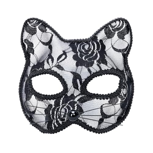 TOPWAYS Katzenmaske, Spitze Fuchs Katze Maske, Venezianische Party Maske, Männer und Frauen Maskerade Masken für Cosplay Karneval Halloween Tanzparty Festival Performance Masken (Schwarz (Katze)) von TOPWAYS