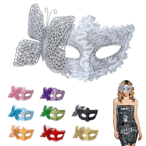 TOPWAYS Venezianische Party-Maske, Männer und Frauen, Maskerade-Masken für Cosplay, Karneval, Halloween, Tanzparty, Festival, Performance-Masken (Silber) von TOPWAYS