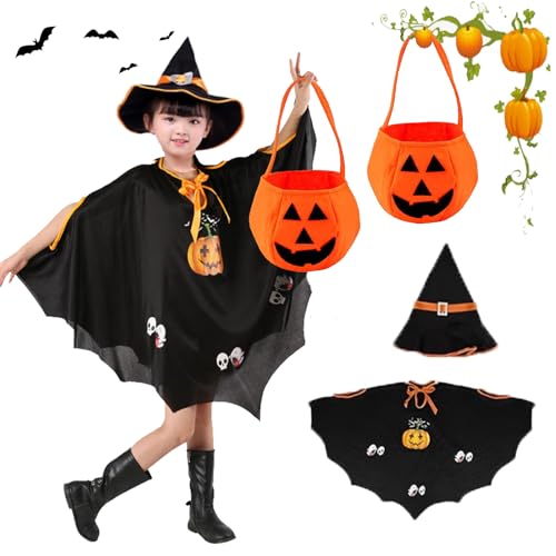 TOPZFL Halloween Fledermaus kostüm Kinder,Fledermaus Umhang Kostüm,Kinderkostüm Fledermaus Umhang Schwarz mit Hut für Halloween Cosplay Party Geeignet für Höhe 90-150cm (Schwarz) von TOPZFL