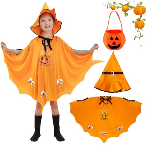 TOPZFL Kürbiskostüm für Kinder, 3PCS Kürbis-Halloween-Kostüm,Unisex-Kürbiskostüm, Kürbiskostüm, Kinderkarneval-Kürbiskostüme, geeignet für 6–15 Jahre von TOPZFL