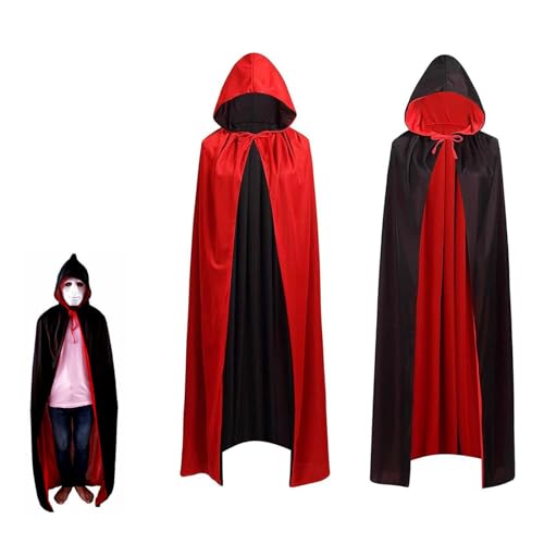 Vampiampir Umhang Vampir Cape, Unisex Vampir Kostüme Kapuzenumhang Schwarz Rot Doppelseitig Mit Erwachsener Für Halloween Kostüm (140cm) von TOPZFL