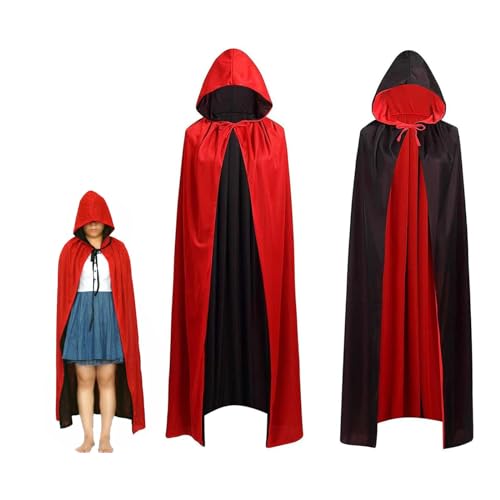 TOPZFL Vampiampir Umhang Vampir Cape, Unisex Vampir Kostüme Kapuzenumhang Schwarz Rot Doppelseitig Mit Erwachsener Für Halloween Kostüm (90cm) von TOPZFL