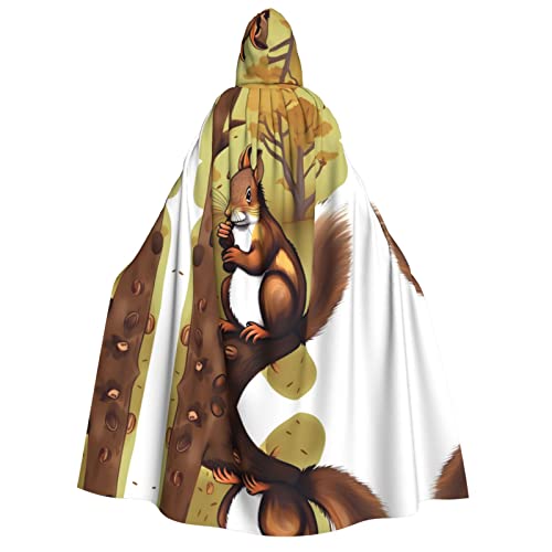 TORONG Hexenumhang mit Kapuze für Erwachsene, Motiv: Nussfressendes Eichhörnchen, für Halloween-Kostüme und Cosplay, perfekt für Damen und Herren von TORONG