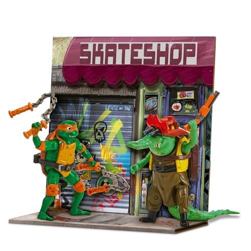 TORTUGAS NINJA Michelangelo Vs. Leatherhead Movie Face Off, 2er-Pack, bewegliche Actionfiguren, 12 cm, Filmfiguren Chaos Mutant, Kampfzubehör, für Jungen und Mädchen ab 4 Jahren von TORTUGAS NINJA