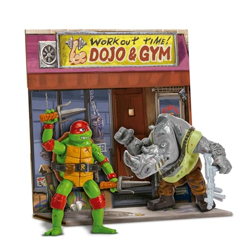 TORTUGAS NINJA Raphael VS Rocksteady Movie Face Off Actionfiguren, 12 cm, bewegliche Actionfiguren aus dem Mutanten Chaos mit Kampfzubehör, für Jungen und Mädchen ab 4 Jahren von TORTUGAS NINJA