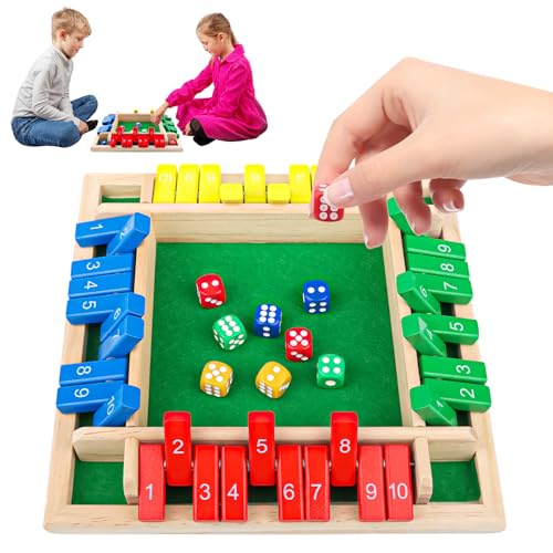 TOSAVGA Shut The Box, Shut The Box 4 Spieler, Würfelspiel aus Holz, Klassisches Holz Brettspiel mit 8 Würfe, Mathematik Lernspielzeug, Holz Klappbrett Spiel für Partys, Kinder und Erwachsene von TOSAVGA