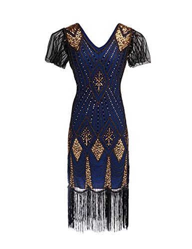 TOSHIKII 1920er Flapper Paillettenkleid mit Fransen 20er Jahre Pailletten Gatsby Kostümkleid Vintage Kostüm für Abendcocktail von TOSHIKII