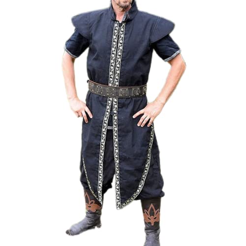 TOSHIKII Herren Mittelalter Tunika Kostüm LARP Wikinger Cosplay Robe T-Shirt Vintage Knight Reenactment Kleidung für Halloween, XXL von TOSHIKII