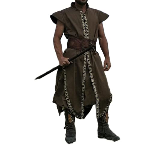 kein Gürtel Herren Mittelalter Tunika Kostüm LARP Wikinger Cosplay Robe T-Shirt Vintage Knight Reenactment Kleidung für Halloween von TOSHIKII