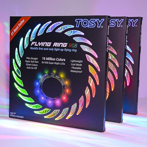 TOSY Fliegender Ring – 16 Millionen RGB-Farben oder 12 LEDs, hell, automatisches Aufleuchten, sicher, wasserdicht, leichtes Frisbee, Geschenk zum Geburtstag, draußen/drinnen für Jungen/Mädchen/Kinder von TOSY