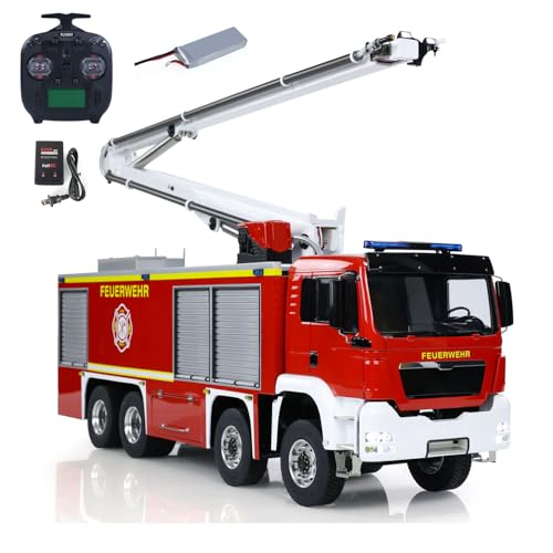 TOUCAN RC HOBBY 1/14 8x4 RC Feuerwehrauto Metallchassis Snozzle High-Reach Extendable Turret Zwei-Gang-Getriebe Light Sound ST8 Remote Controller von TOUCAN RC HOBBY