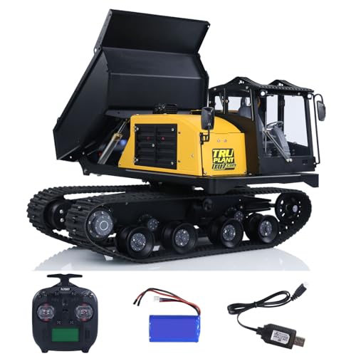 TOUCAN RC HOBBY 1/14 RC Hydraulischer Raupen Dumper T14R Metall Ketten Kipper RTR Baumaschine Flysky ST8 Radio Licht Sound Batterie Hydraulik Baufahrzeug von TOUCAN RC HOBBY