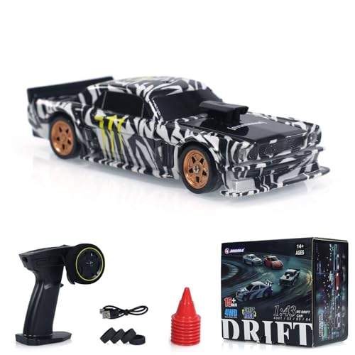 TOUCAN RC HOBBY 1:43 Ready to Run Race Car Gyro Drift Car 4WD Traffic Cones Mini Toy for Boys (White Black) von TOUCAN RC HOBBY