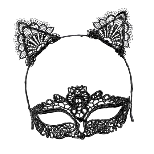 TOVINANNA 1 Satz Spitzen-Stirnband-Set tierische Ohren Make-up-Stirnband Spa-Stirnband Stirnbänder Kostüm haarschmuck haircharm Party-Spitzen-Gesichtsmaske kreativer Tierohr-Haarreifen Black von TOVINANNA