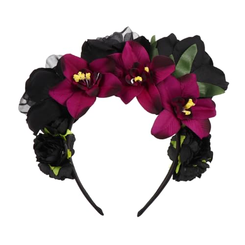 TOVINANNA 1 Stk Rosen blumen Stirnband Girlande Stirnband mit Rosenblüten Haaraccessoires halloween perücke perücken für halloween Blumen-Haarreifen Halloween-Kopfschmuck Stoff Black von TOVINANNA