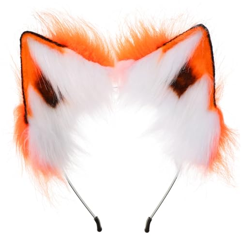 TOVINANNA 1Stk Fox Stirnband mit falschem Ohr Tier-Stirnband Plüsch Wachsen Nase Tierohr Haarspange Verstellbare Ohren Haarschmuck Schickes Haaraccessoire Party-Kopfschmuck Fuchsfeder Weiß von TOVINANNA