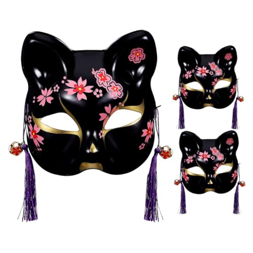 TOVINANNA 2 Stück Handbemalte Japanische Fuchs-halbmaske mit Schwarzer Blüte Atmungsaktiv Traditionelles Cosplay-accessoire für Halloween Partys und Bühnenauftritte TOVINANNA 2 Stück Handbemalte Japanische Fuchs-halbmaske mit Schwarzer Blüte Atmungsaktiv Traditionelles Cosplay-accessoire für Halloween Partys und Bühnenauftritte von TOVINANNA