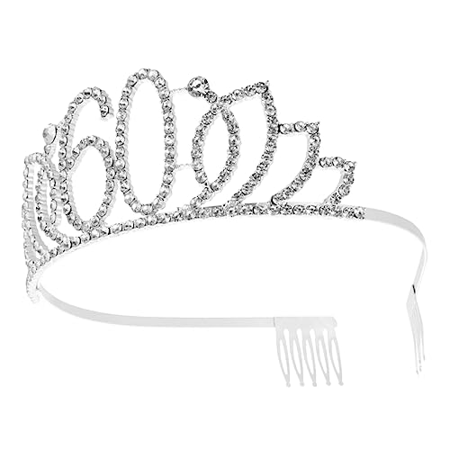 TOVINANNA Haarschmuck Dekorationen für die 60. Party Geburtstags-Stirnband zum 60. Hochzeitstag birthday crown geburtstagskrone geburtstagstorte dekoration Zahl Krone Silver von TOVINANNA